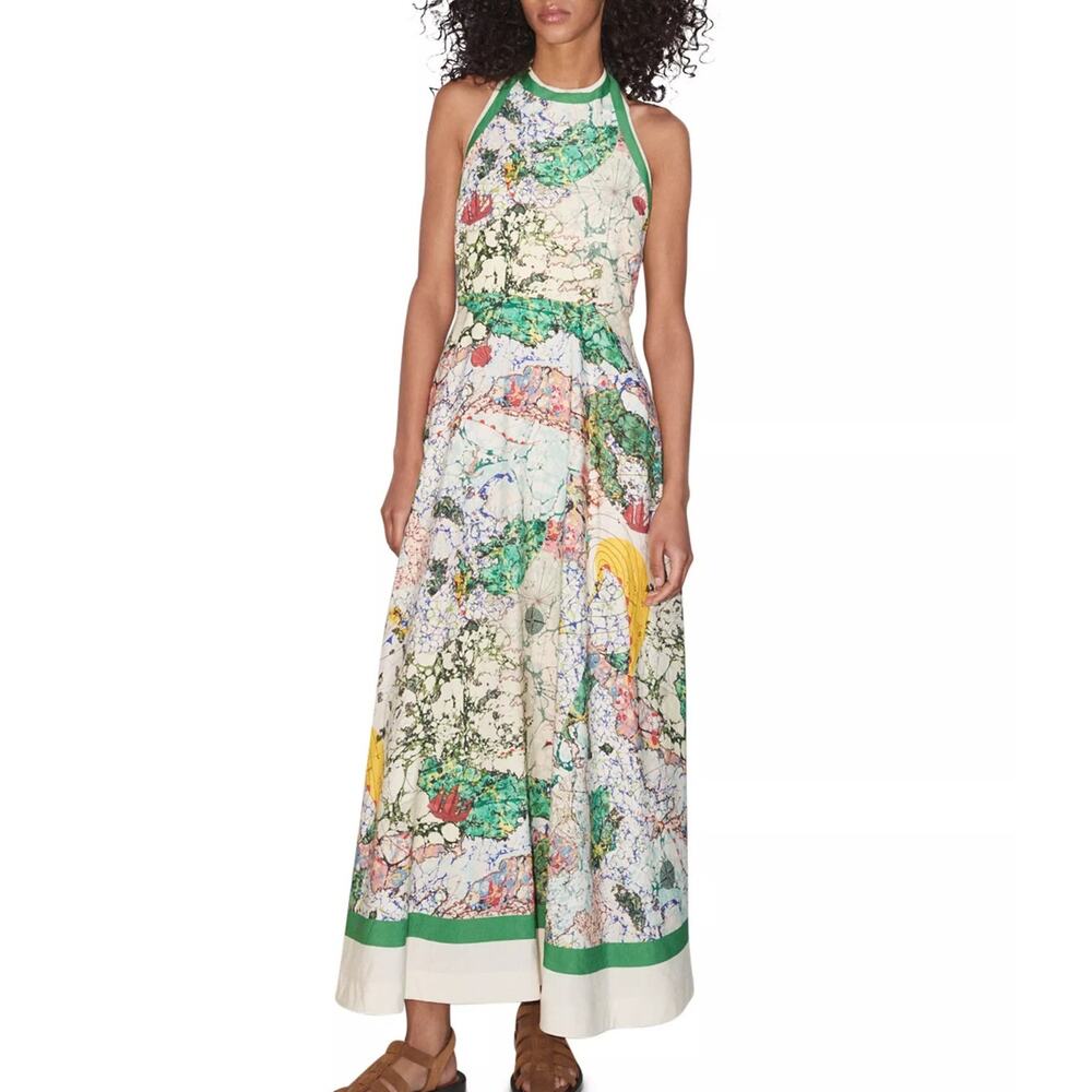 ALEMAIS Odyssey Halter Dress Silk Linen Open Back Midi Maxi NWT Size 0